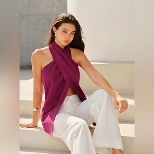 Halter-Style Cross-Neckline Backless Top Commense M MC7-23